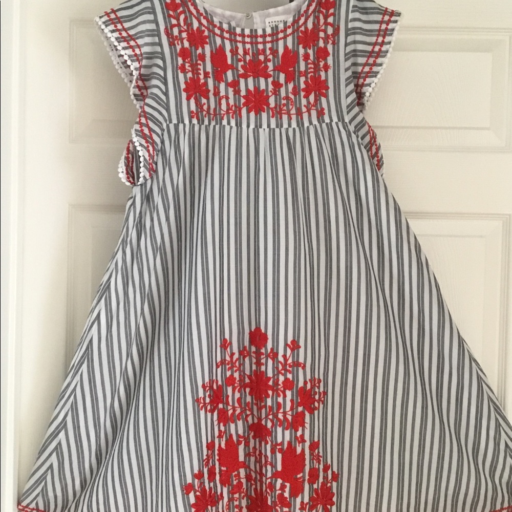 Kate Spade Broom Street XS grey and white stripe embroidered baby doll dress